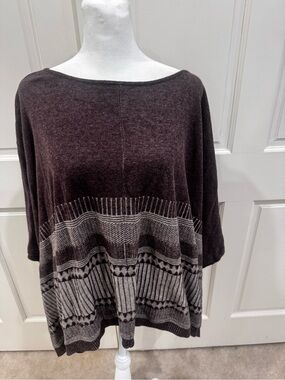 Moda International Brown Tunic with Gray Patterned Hem, M/L